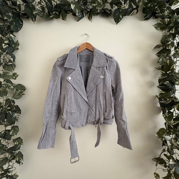 Black NYC Zip Suede Moto Biker Jacket Light Gray NEW Women’s Size S - Picture 1 of 9